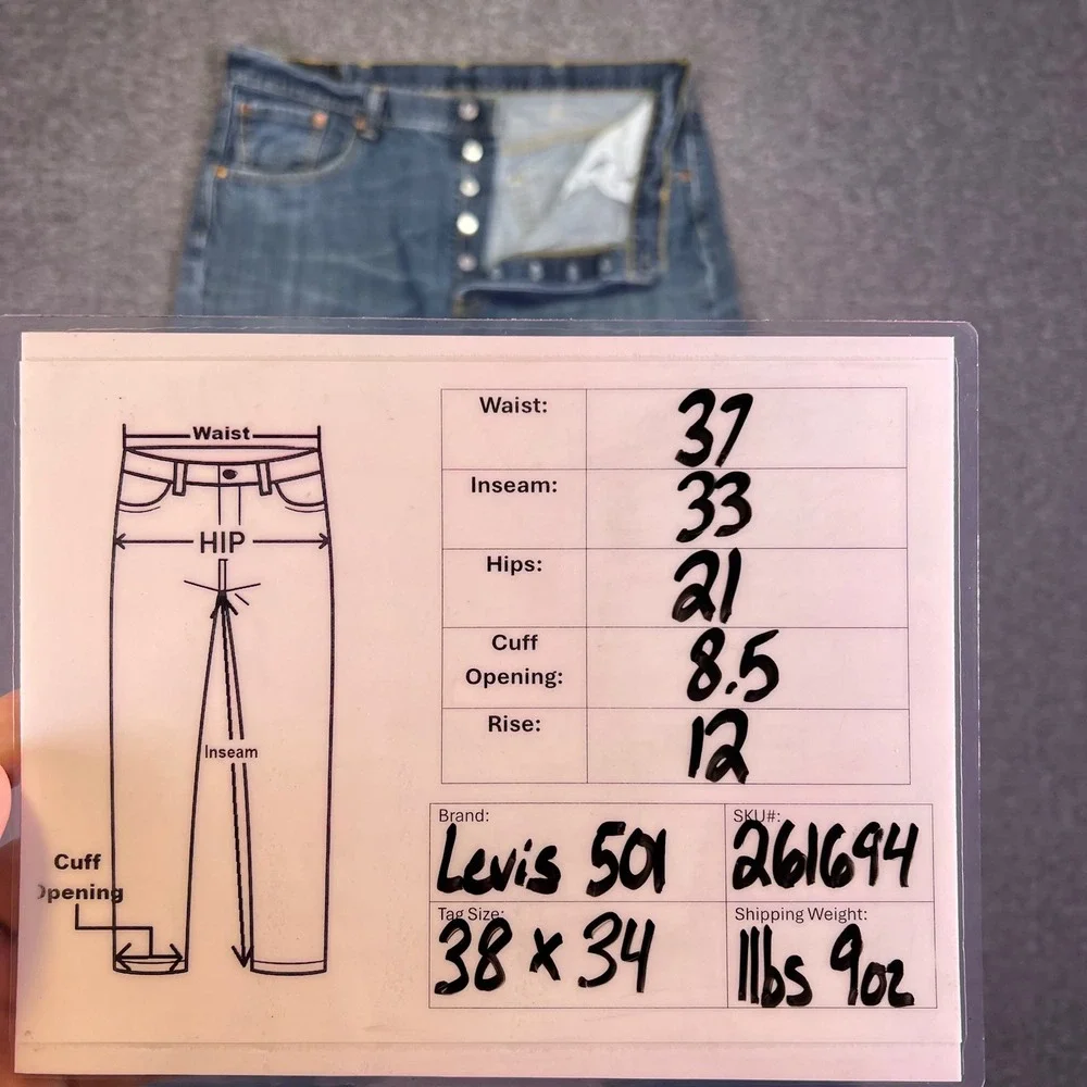 Levis 501 Original Fit Jeans Mens 37x33 Blue Straight Classic Casual Button Fly